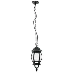 Voltech Ceiling Hanging Lantern, Black Indoor / Outdoor Use Vintage Style 55cm Long Pendulum Lantern with White Frosted Glass , LED 290lumens , 8w Power Usage - Volteck 46343