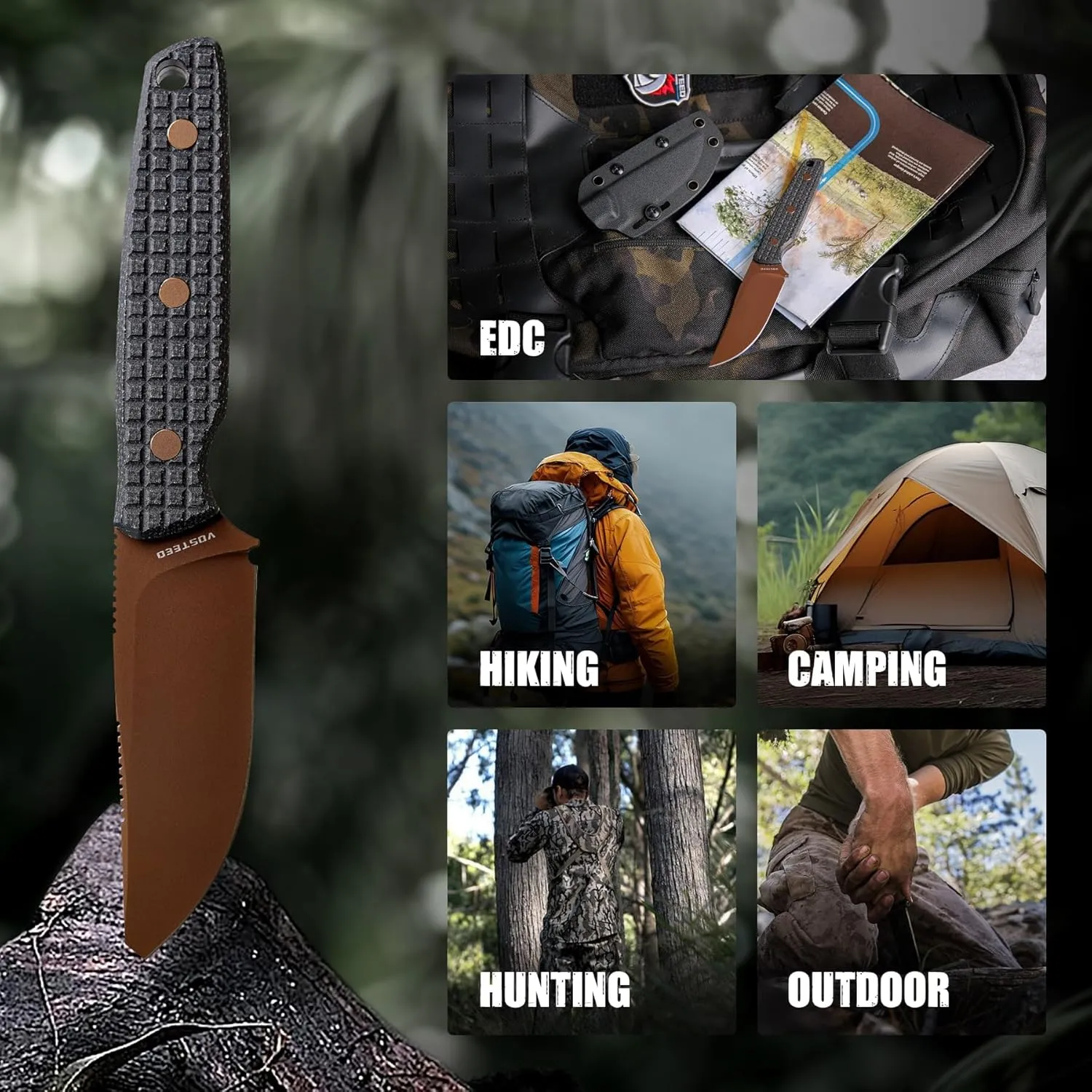 Vosteed Mink EDC Fixed Blade Knife - 3.33” 14C28N Blade with Sheath, Clip Point, Black Micarta Handle - Great Knives for Camping Hiking - D0106