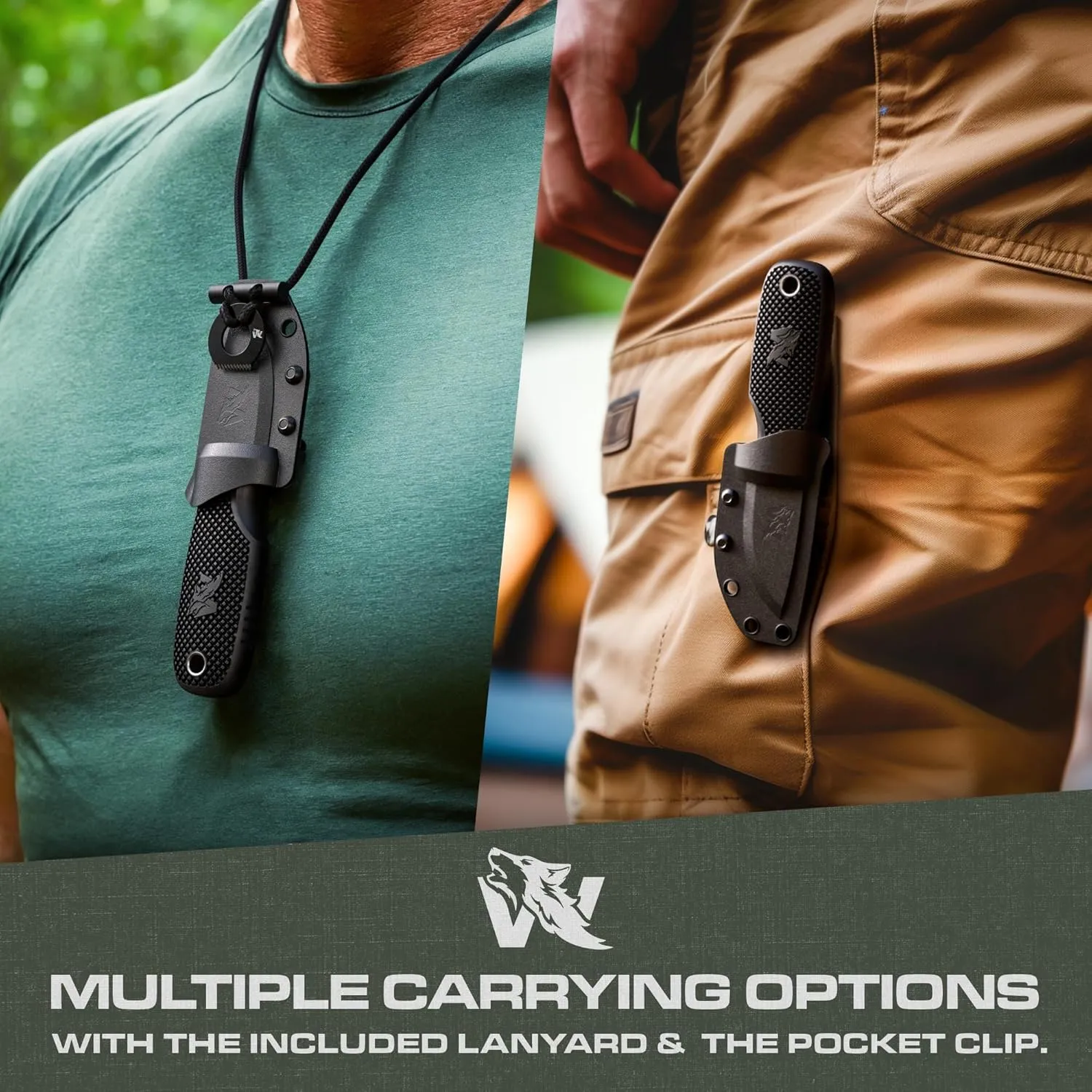 W-MINI - EDC Neck Knife with Sheath and Necklace - Small EDC Fixed Blade Knife Necklace and Belt Clip - Pocket Fixed Blade Knives - Full Tang Neck Knife with Sheath Tactical and Fire Starter