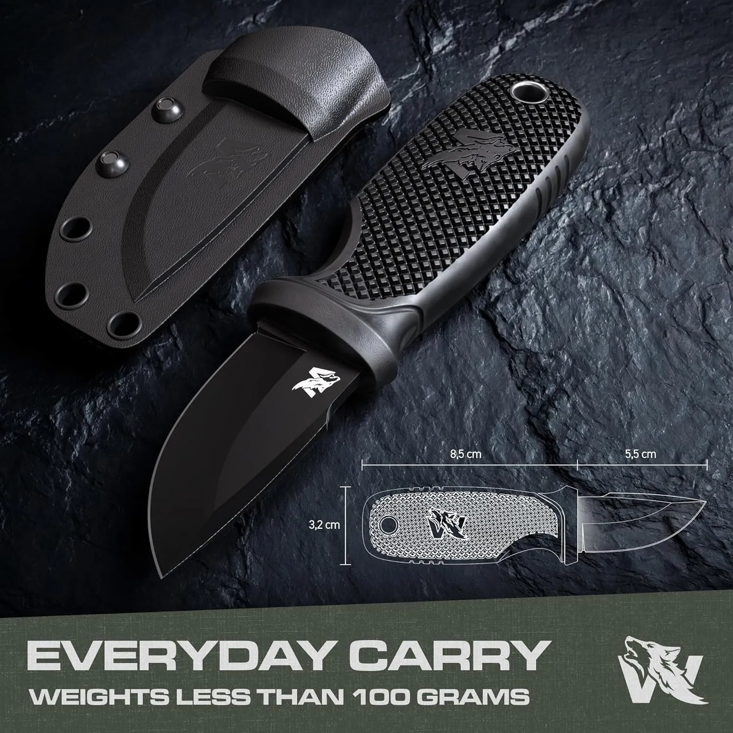 W-MINI - EDC Neck Knife with Sheath and Necklace - Small EDC Fixed Blade Knife Necklace and Belt Clip - Pocket Fixed Blade Knives - Full Tang Neck Knife with Sheath Tactical and Fire Starter