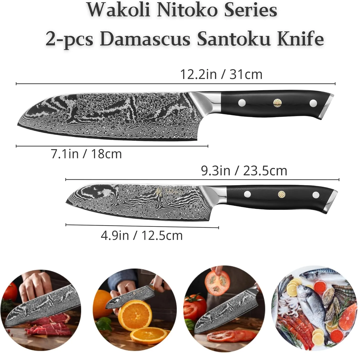 Wakoli Kitchen Knife Set, 2-pcs Professional Knives Set for Kitchen made from 67 Layers of Genuine Damascus Steel with VG10 Core, Chef Knife Set with G10 Handle in Wooden Gift Box (Nitoko)