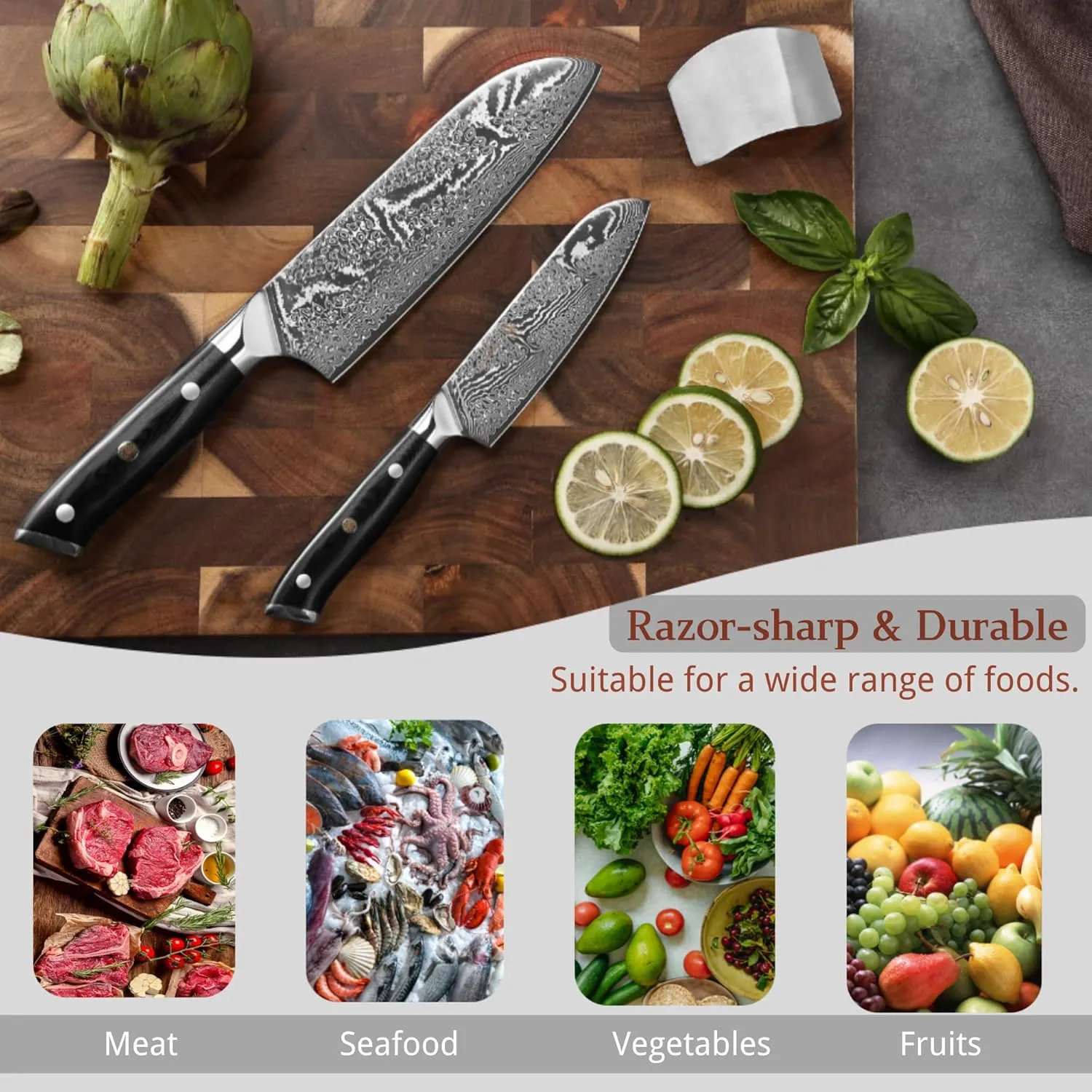 Wakoli Kitchen Knife Set, 2-pcs Professional Knives Set for Kitchen made from 67 Layers of Genuine Damascus Steel with VG10 Core, Chef Knife Set with G10 Handle in Wooden Gift Box (Nitoko)