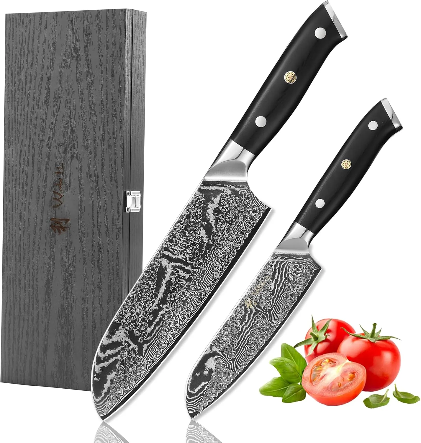 Wakoli Kitchen Knife Set, 2-pcs Professional Knives Set for Kitchen made from 67 Layers of Genuine Damascus Steel with VG10 Core, Chef Knife Set with G10 Handle in Wooden Gift Box (Nitoko)