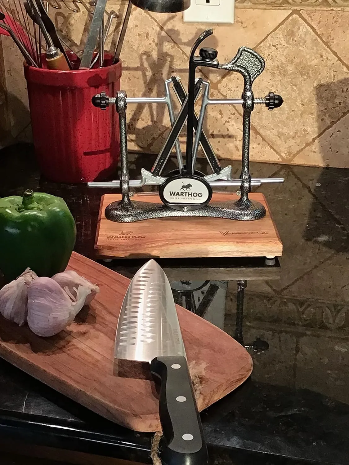 Warthog V-Sharp Elite Knife Sharpeners with Deluxe Wooden Base, 325 Grit Diamond Rods with Adjustable Angles, Professional Knife Sharpener System, Metal Frame Construction, Aqua Sky