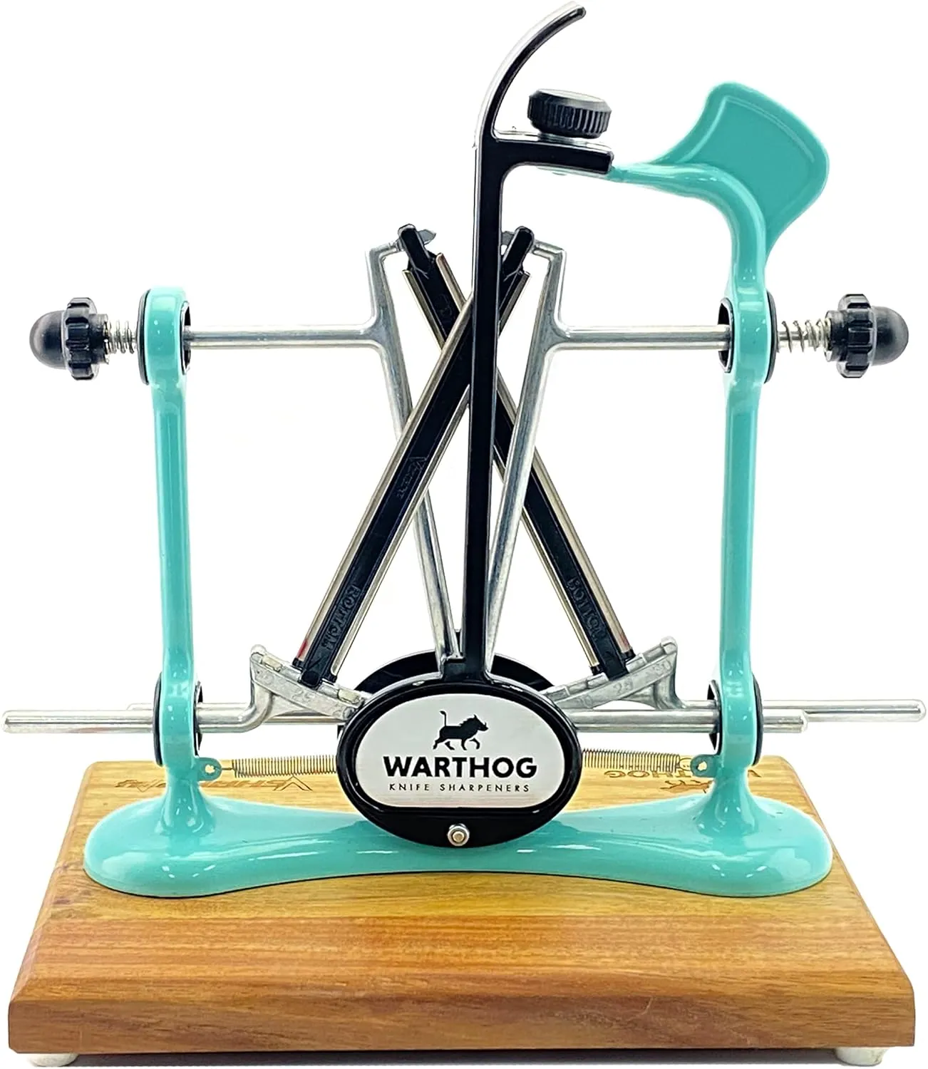 Warthog V-Sharp Elite Knife Sharpeners with Deluxe Wooden Base, 325 Grit Diamond Rods with Adjustable Angles, Professional Knife Sharpener System, Metal Frame Construction, Aqua Sky