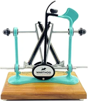 Warthog V-Sharp Elite Knife Sharpeners with Deluxe Wooden Base, 325 Grit Diamond Rods with Adjustable Angles, Professional Knife Sharpener System, Metal Frame Construction, Aqua Sky