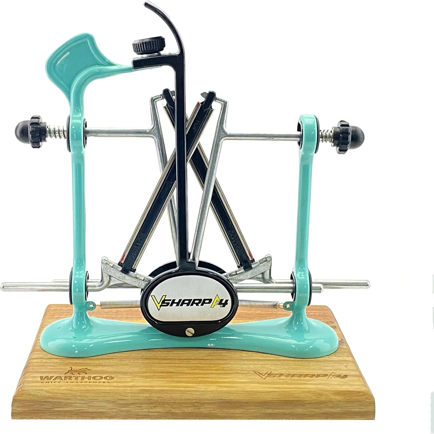 Warthog V-Sharp Elite Knife Sharpeners with Deluxe Wooden Base, 325 Grit Diamond Rods with Adjustable Angles, Professional Knife Sharpener System, Metal Frame Construction, Aqua Sky