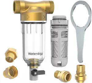 Waterdrop 40-50 Micron Spin Down Sediment Filter, Backwash Whole House Water Filter System for Well/City Water