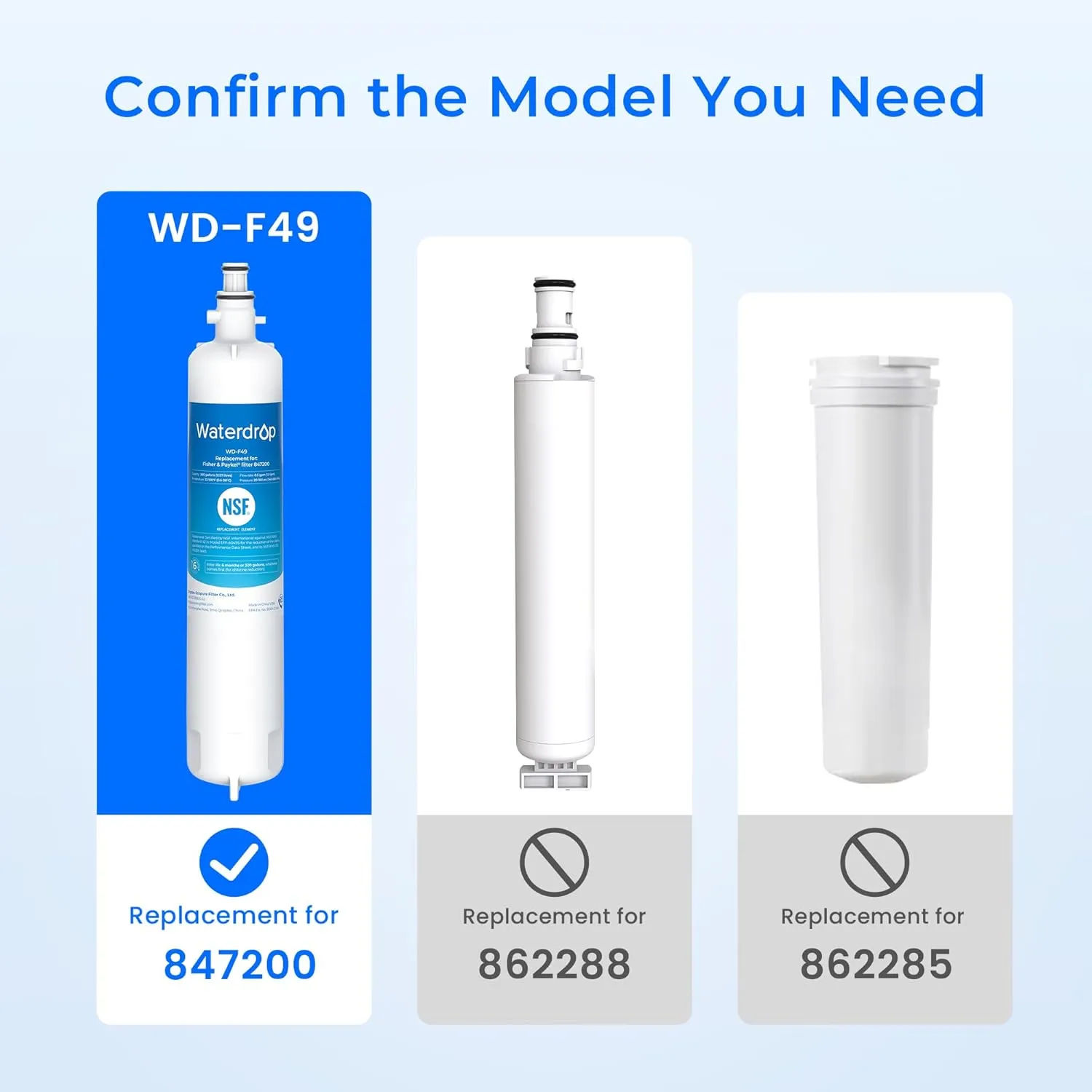 Waterdrop 847200 Refrigerator Water Filter Replacement for Fisher & Paykel® Water Filter 847200, 3 Filters