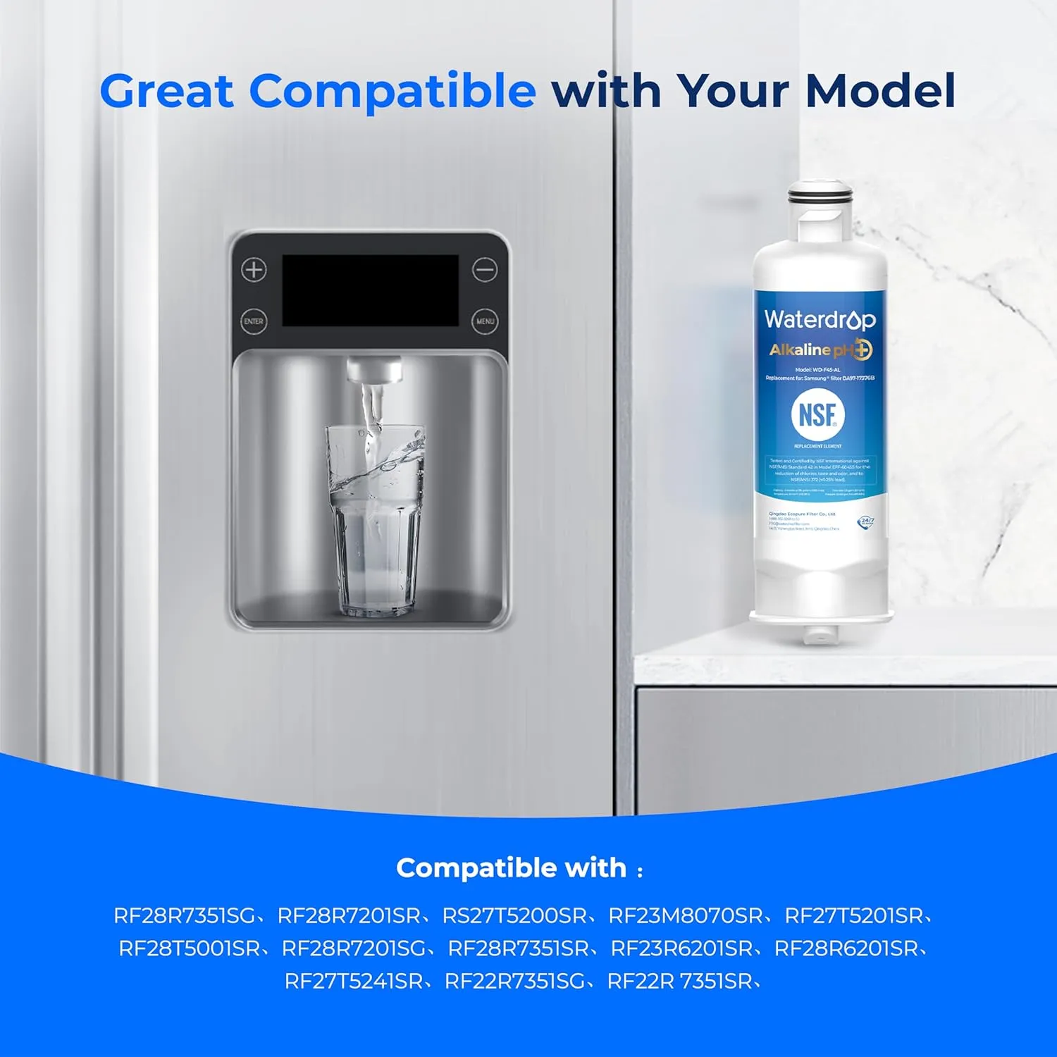 Waterdrop Alkaline DA97-17376B Water Filter, Enhances pH, Replacement for Samsung® HAF-QIN/EXP, DA97-08006C, RF28R7201SR, RF28R7351SG, WD-F45-AL, 2 Filters