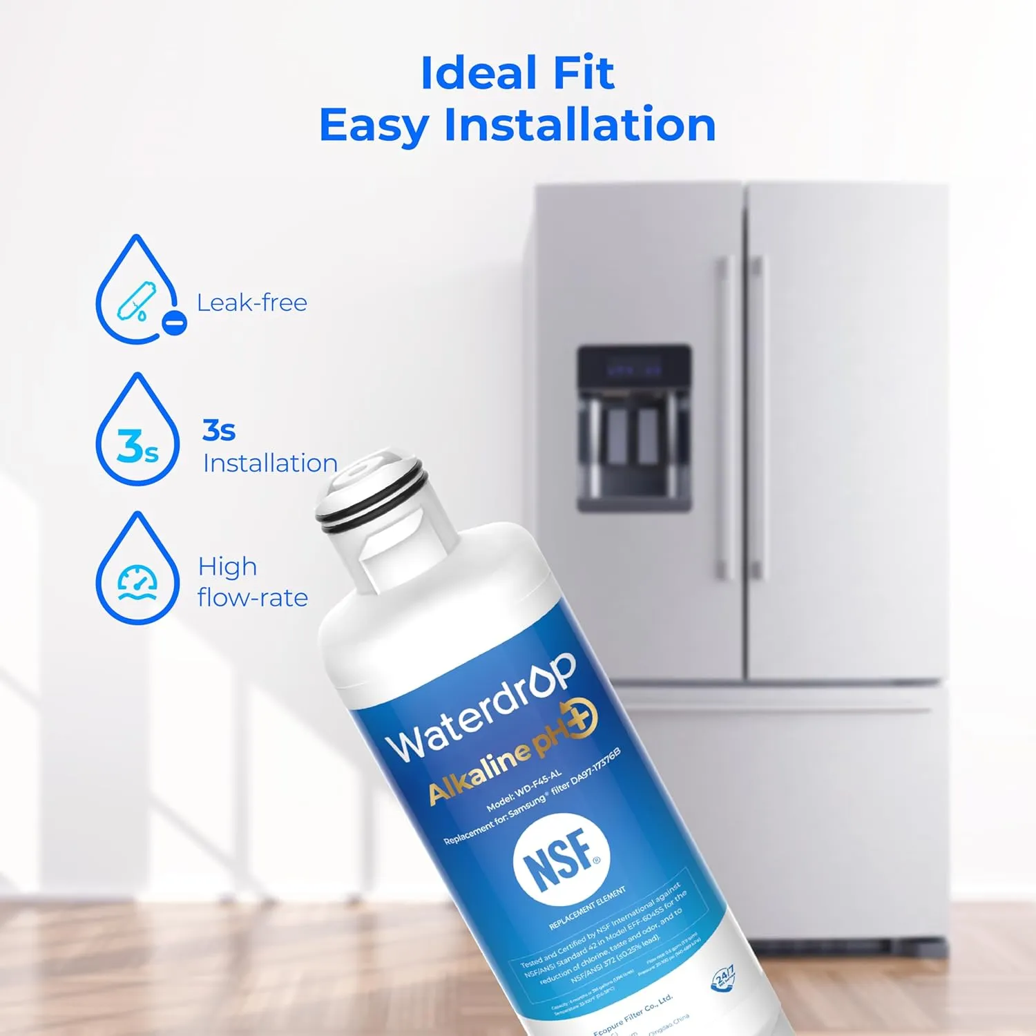 Waterdrop Alkaline DA97-17376B Water Filter, Enhances pH, Replacement for Samsung® HAF-QIN/EXP, DA97-08006C, RF28R7201SR, RF28R7351SG, WD-F45-AL, 2 Filters