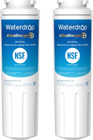 Waterdrop Alkaline UKF8001 Refrigerator Water Filter 4, Enhances pH, Replacement for Whirlpool® EDR4RXD1, EveryDrop® Filter 4, Maytag® UKF8001AXX-750, UKF8001AXX-200,WD-F07,2 Filters