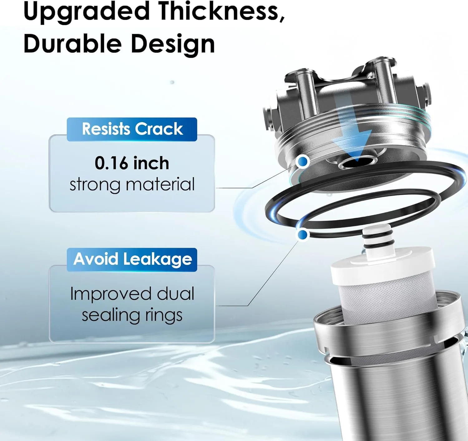 Waterdrop BS08 Under Sink Water Filter, 1 Year Lifetime Stainless Steel Water Filter System, Reduces Chlorine, Lead, Heavy Metals, Bad Taste& Odor (1 Filter & 1 Brushed Nickel Faucet Included)