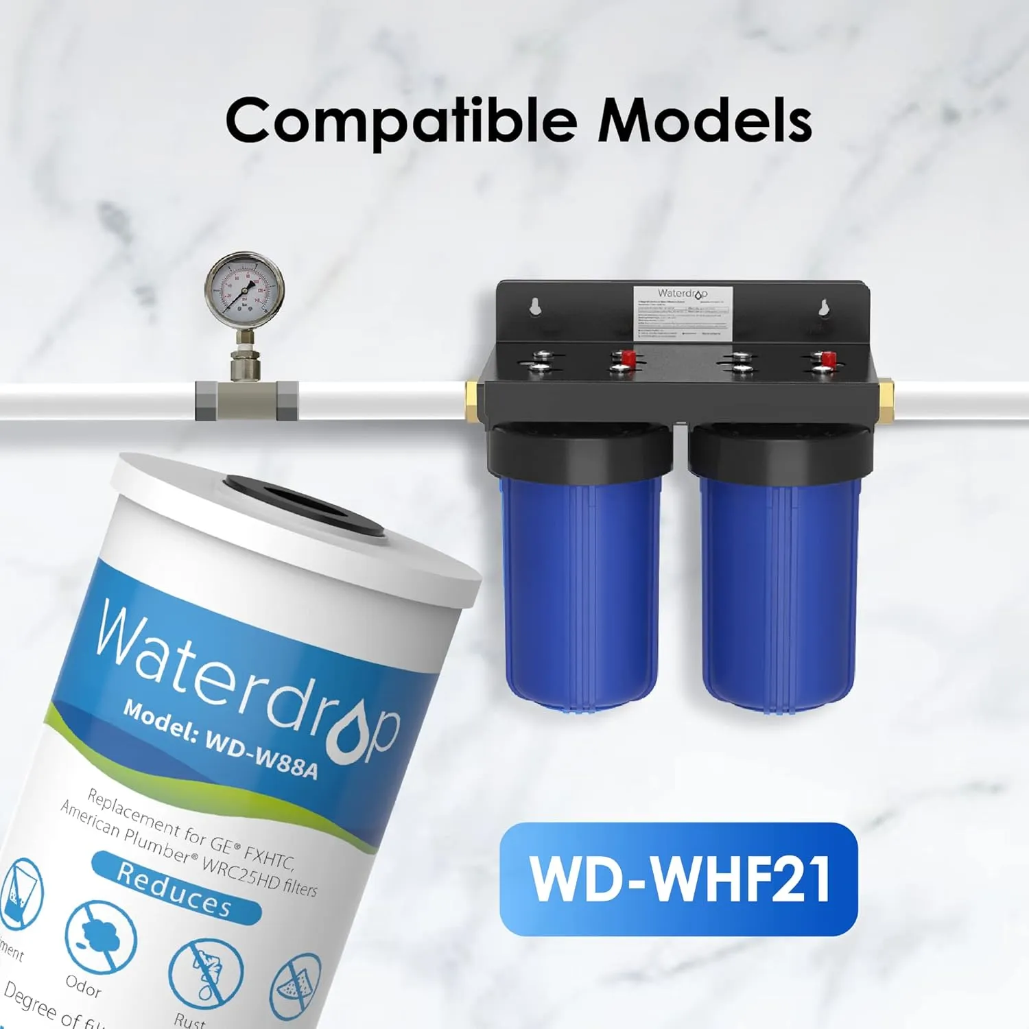 Waterdrop FXHTC Whole House Carbon Water Filter, Replacement for GE® FXHTC, GXWH40L, GXWH35F, Culligan® RFC-BBSA, American Plumber W10-PR, W10-BC, WRC25HD, 10" x 4.5" Cartridge, 5 Micron, Pack of 3