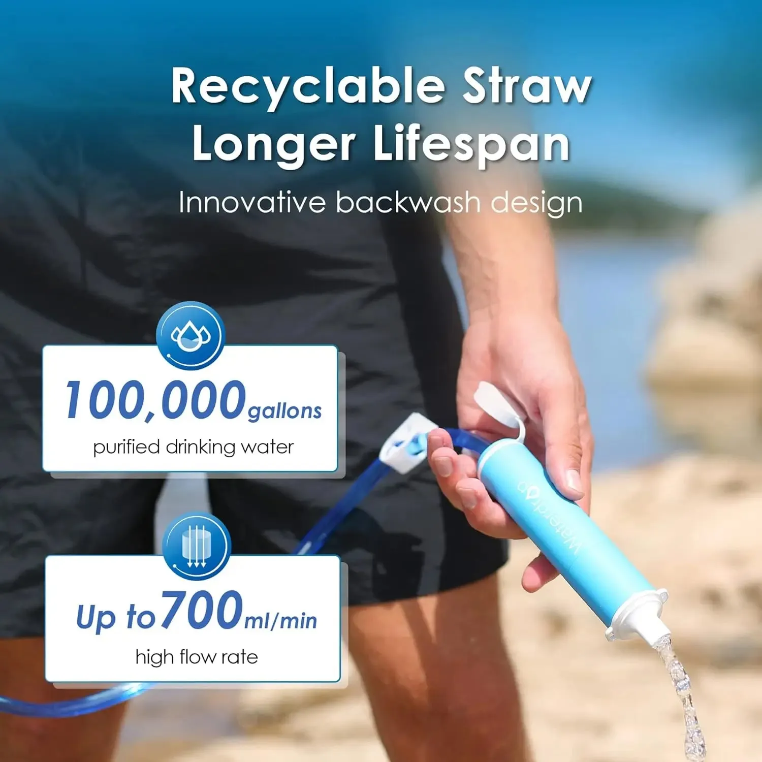 Waterdrop Gravity Water Filter Straw – Portable Camping Water Purifier for Survival & Travelca