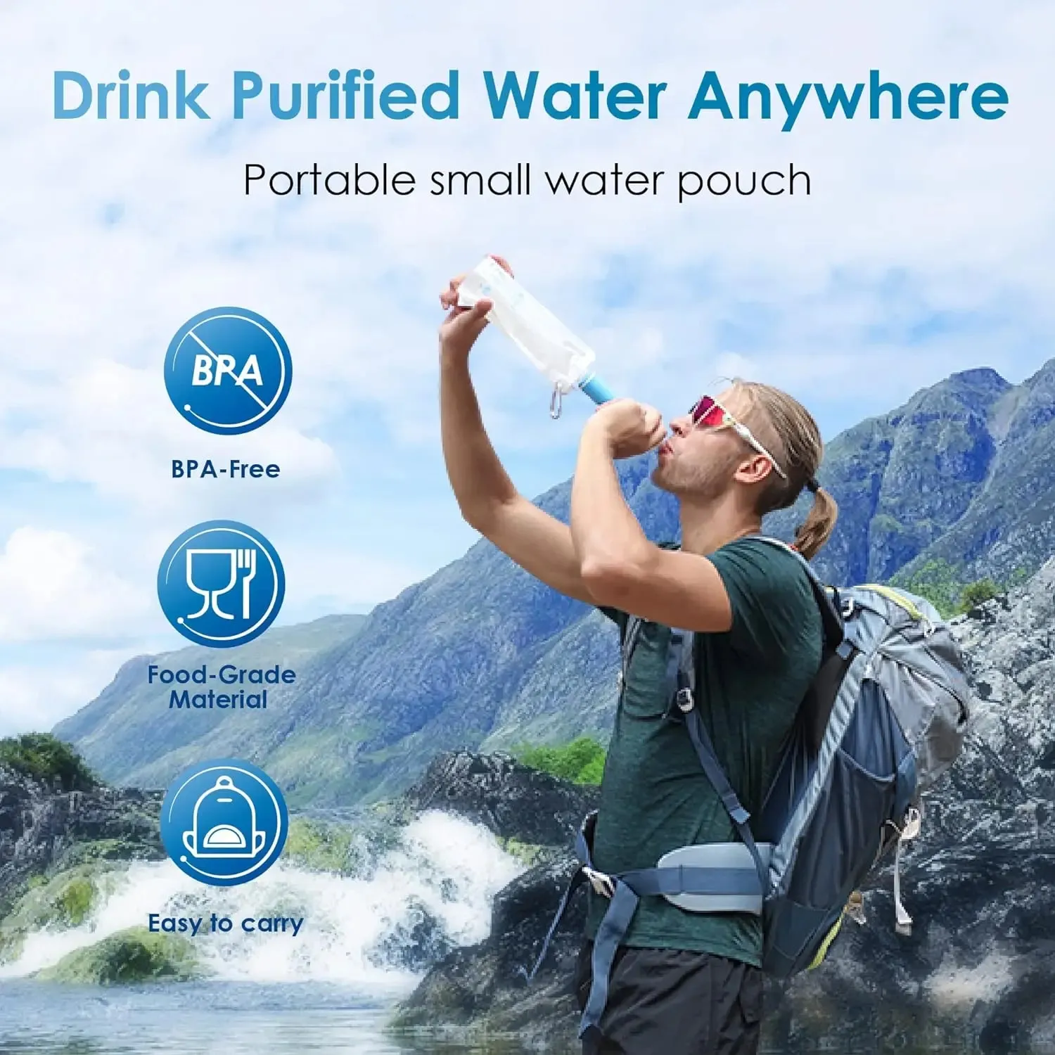 Waterdrop Gravity Water Filter Straw – Portable Camping Water Purifier for Survival & Travelca