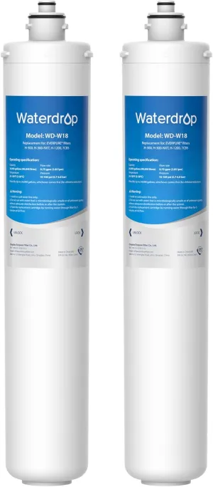 Waterdrop H-300 Under Sink Water Filter, 24000 Gallons, Replacement Cartridge for Everpure H-300, H-300-NXT, 7CB5, EV9270-71, EV9270-72, EV9618-11, EV9855-50, EV9282-01, Pack of 2