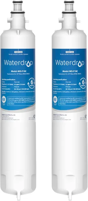 Waterdrop Replacement for GE® RPWFE®, RPWF (Built-in CHIP) Refrigerator Water Filter, Compatible with GFE28GYNFS, GFE28GELDS, PFE28KELDS, PFE28KYNFS, GFD28GELDS, PWE23KELDS, 2 Filters