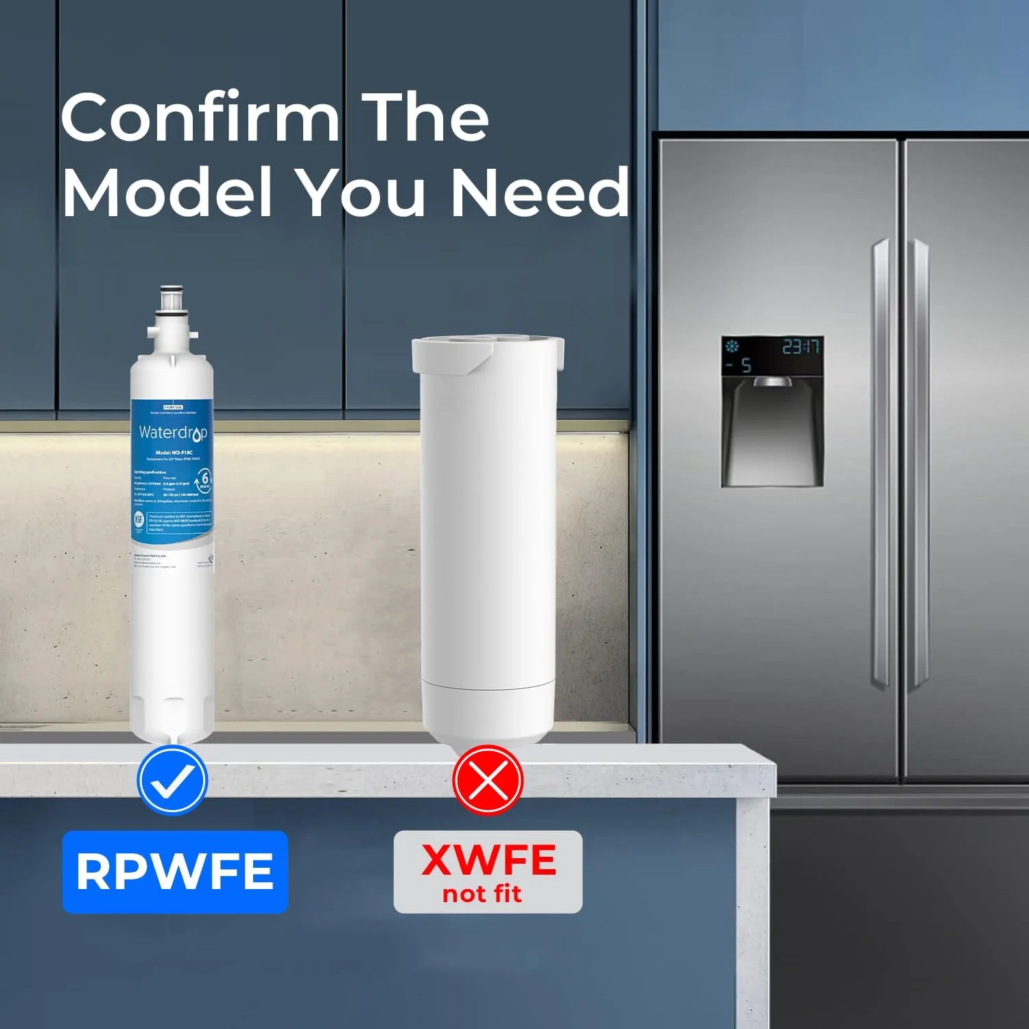 Waterdrop Replacement for GE® RPWFE®, RPWF (Built-in CHIP) Refrigerator Water Filter, Compatible with GFE28GYNFS, GFE28GELDS, PFE28KELDS, PFE28KYNFS, GFD28GELDS, PWE23KELDS, 2 Filters