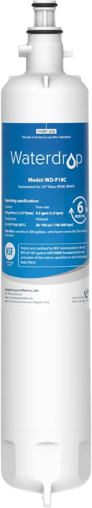 Waterdrop Replacement for GE® RPWFE®, RPWF (Built-in CHIP) Refrigerator Water Filter, Compatible with GFE28GYNFS, GFE28GELDS, PFE28KELDS, PFE28KYNFS, GFD28GELDS, PWE23KELDS, PWE23KMKES