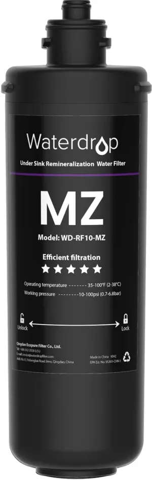 Waterdrop RF10-MZ Replacement Filter Cartridge For 10UB-MZ/10UA/10UB Under Sink Water Filter, 8K Gallons High Capacity