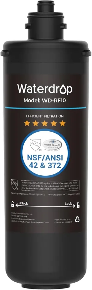 Waterdrop RF10 Replacement Filter Cartridge for 10UA/10UB Under Sink Water Filter, Reduces PFAS, PFOA/PFOS, Lead, Chlorine, Bad Taste & Odor, NSF/ANSI 42 Certified, 11K Gallons High Capacity