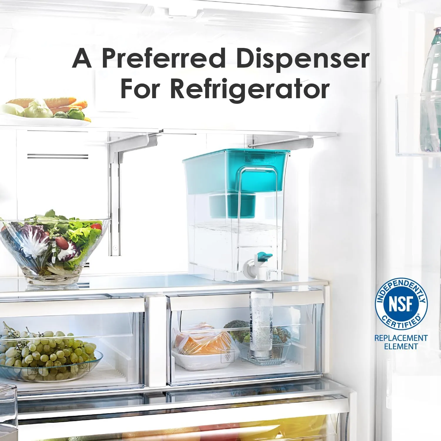 Waterdrop Slim Water Filter Dispenser, Large Capacity, 35-Cup Water Filter Pitcher, 200-Gallon Long-Life, 5X Lifetime, Reduces Chlorine, PFOA/PFOS and More, BPA Free, Turquoise (with 1 Filter)