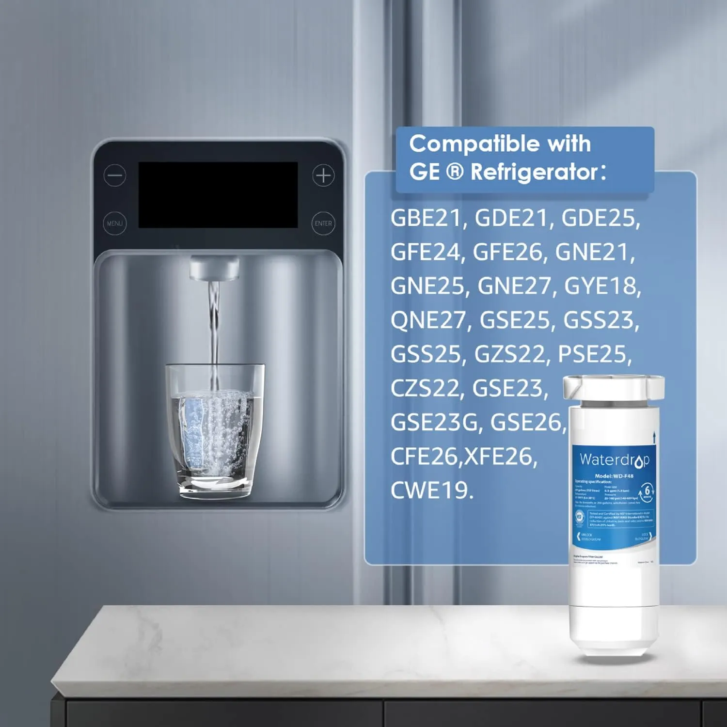 Waterdrop XWF Replacement for GE® XWF Refrigerator, GE® XWF Water Filter, WR17X30702, 3 Filters