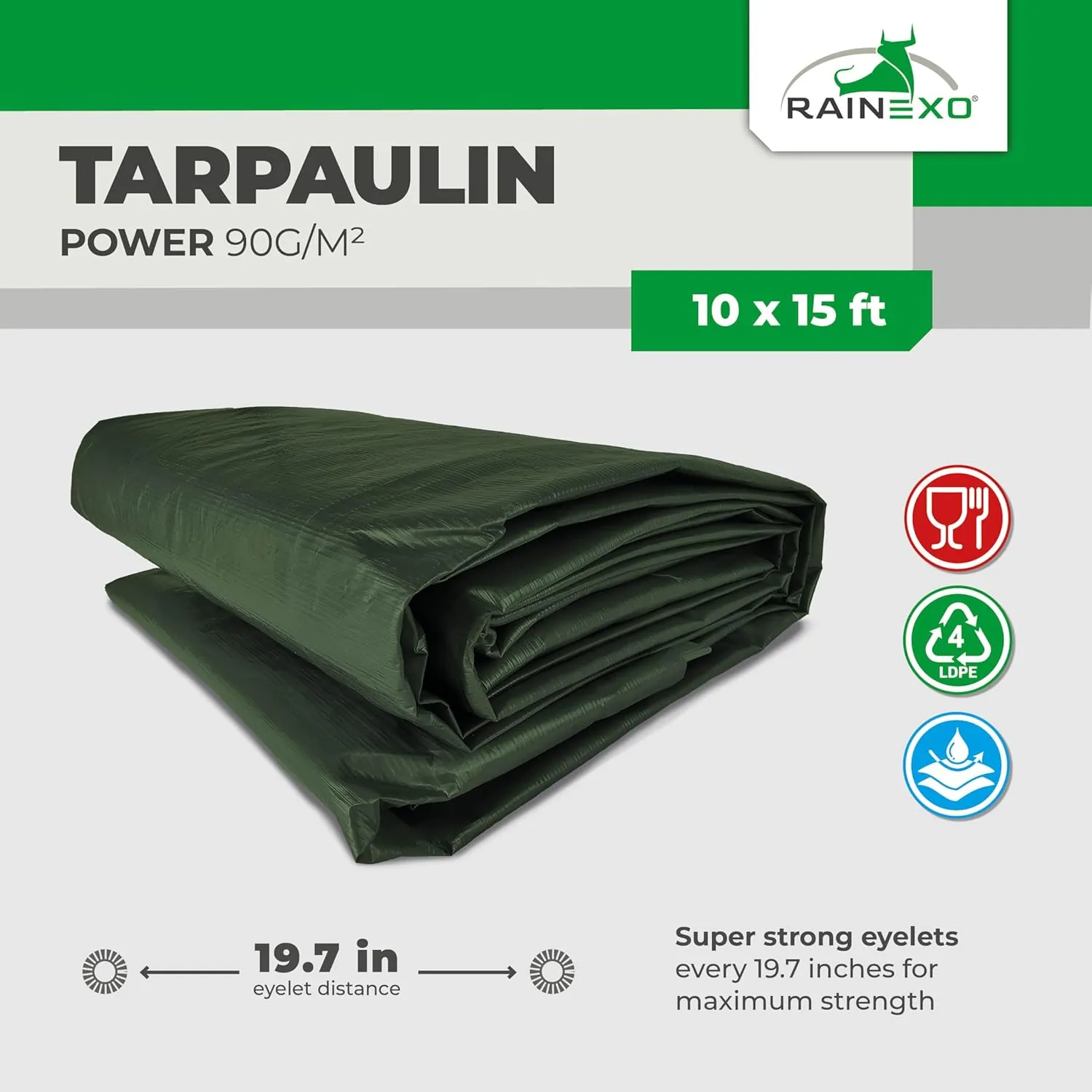 Waterproof Tarps - 10x15 ft 6 Mil Thick Green Heavy Duty Tarps, Tearproof, Recyclable, UV-Resistant Multipurpose Tarpaulin Cover for Outdoor, Camping, Furniture, Garden, Emergency Rain Shelter