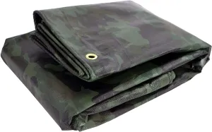Watershed Innovations Heavy Duty Waterproof Camo Tarp - Reversible Camouflage/Green Tarp - 8x10 with UV Protection for Outdoor Camping RV Truck and Trailers