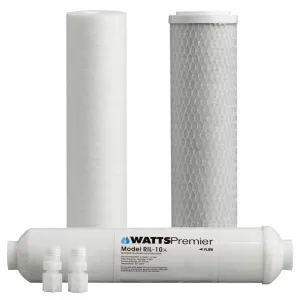 Watts Premier Annual 3-Pack Filtration Kit for 4 Stage RO-TFM-4SV and ZeroWaste RO Reverse Osmosis System, Water Filter Replacement, Sediment Filter, Carbon Pre-Filter, 10" GAC Inline Post-Filter