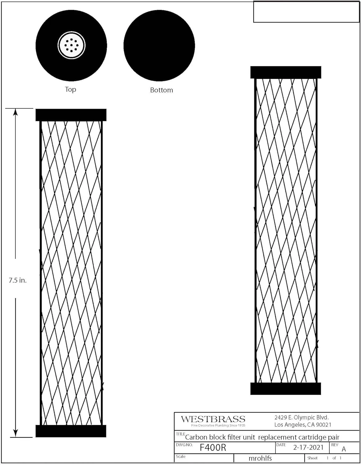 Westbrass AF400R Replacement Filter Cartridges for F400 Under Sink In-line Filter Unit and Instant Hot or Pure Water Dispenser Faucets, White (2-Pack)