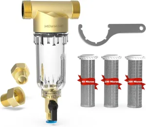 WHC40 Sediment Filter, 40 & 100 & 200 Micron Reusable Spin Down Sediment Water Filter, Whole House Water Filter for Well Water, Home Pre-filtration System, 1" MNPT   3/4" FNPT   3/4"MNPT
