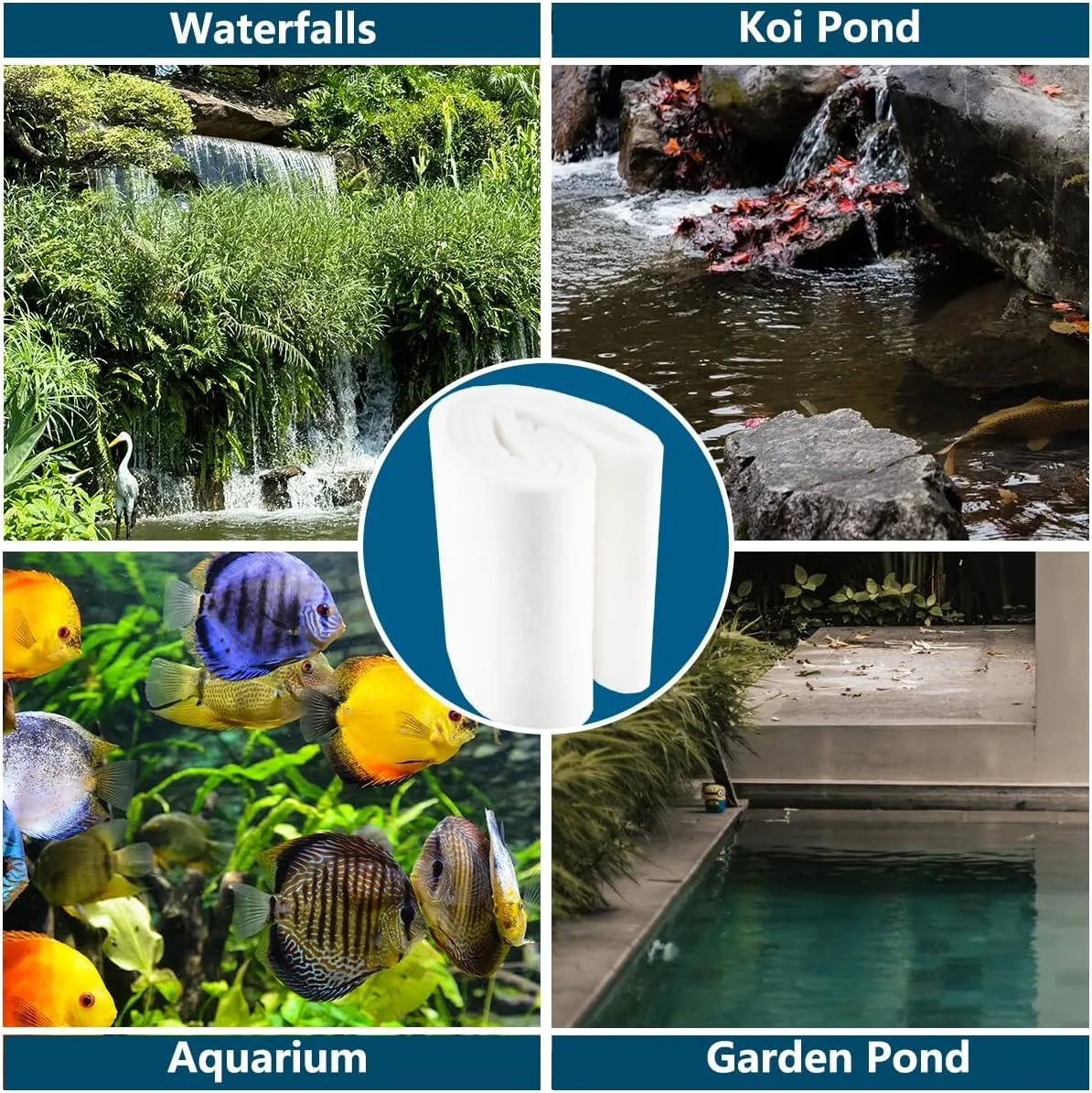 White Koi Pond Filter Pad Fine Bulk Roll- Cut to Fit - Durable Fish Pond Filter Media - Water Garden Aquariums Filter Material - 118" (9.8 ft) x 8" x 3/5" - 4/5" Thickness - 1 Pack