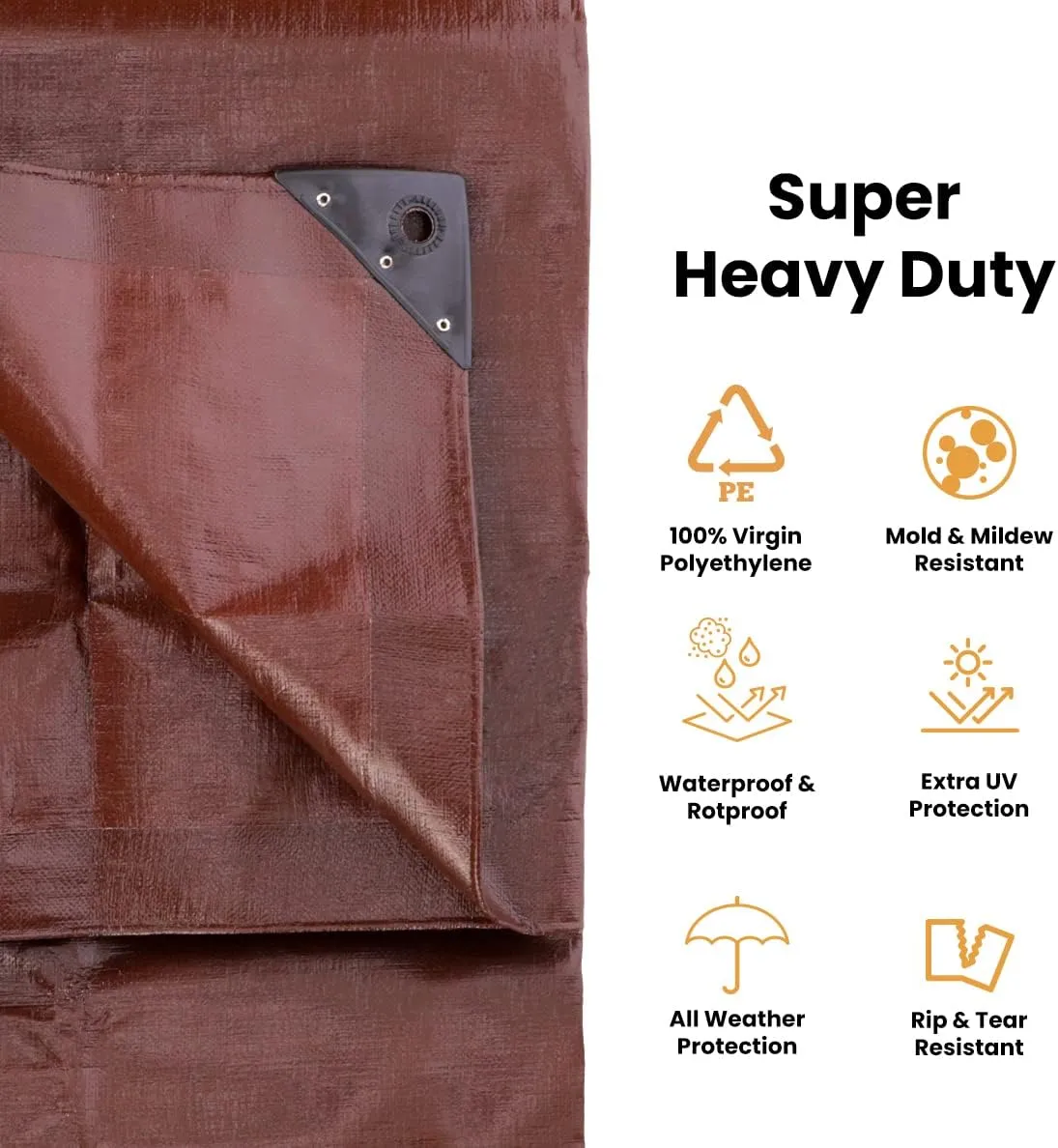 WHITEDUCK Super Heavy Duty Poly Tarp Cover 16 Mil & 10 Mil with Grommets and Reinforced Edges (Brown, White & Silver Black) (Brown- 16 Mil, 10' x 10')