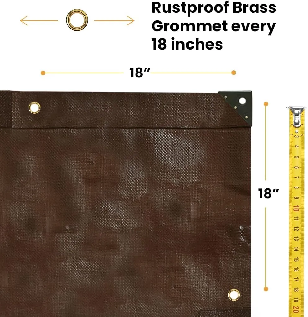 WHITEDUCK Super Heavy Duty Poly Tarp Cover 16 Mil & 10 Mil with Grommets and Reinforced Edges (Brown, White & Silver Black) (Brown- 16 Mil, 10' x 10')