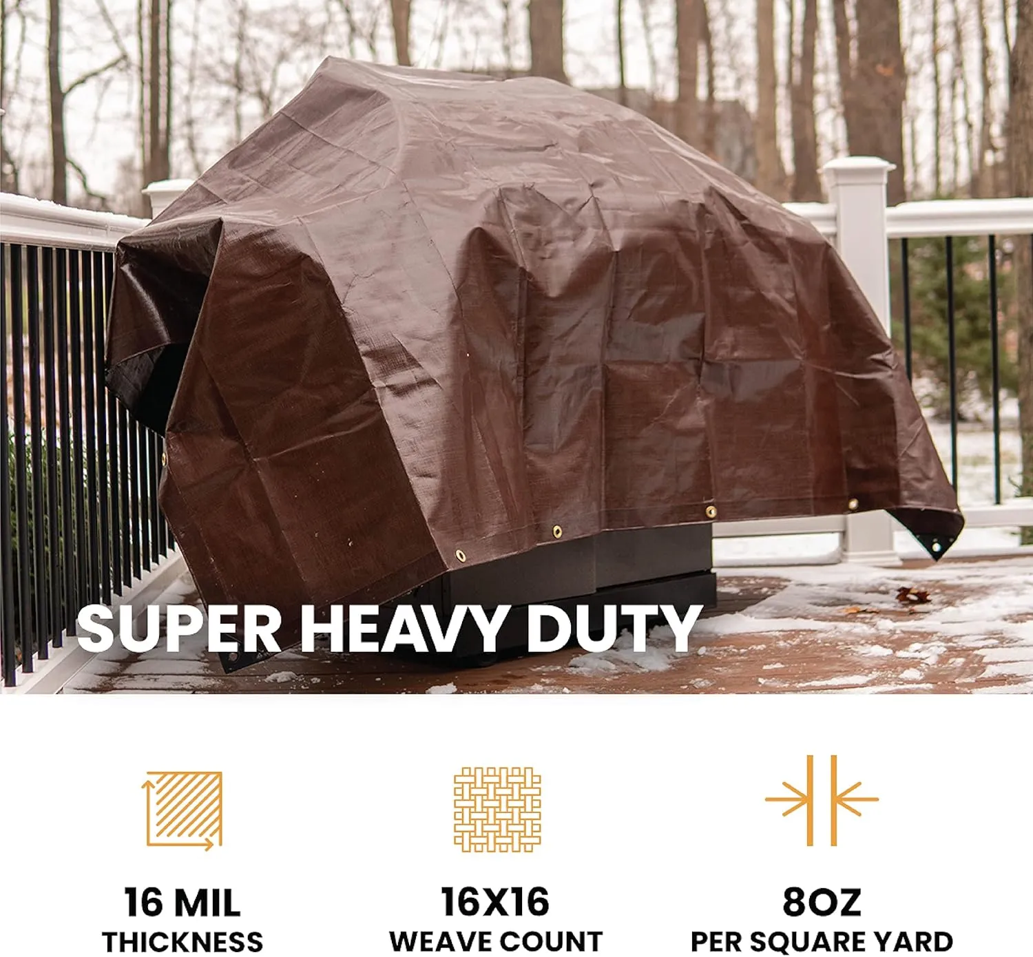 WHITEDUCK Super Heavy Duty Poly Tarp Cover 16 Mil & 10 Mil with Grommets and Reinforced Edges (Brown, White & Silver Black) (Brown- 16 Mil, 10' x 10')