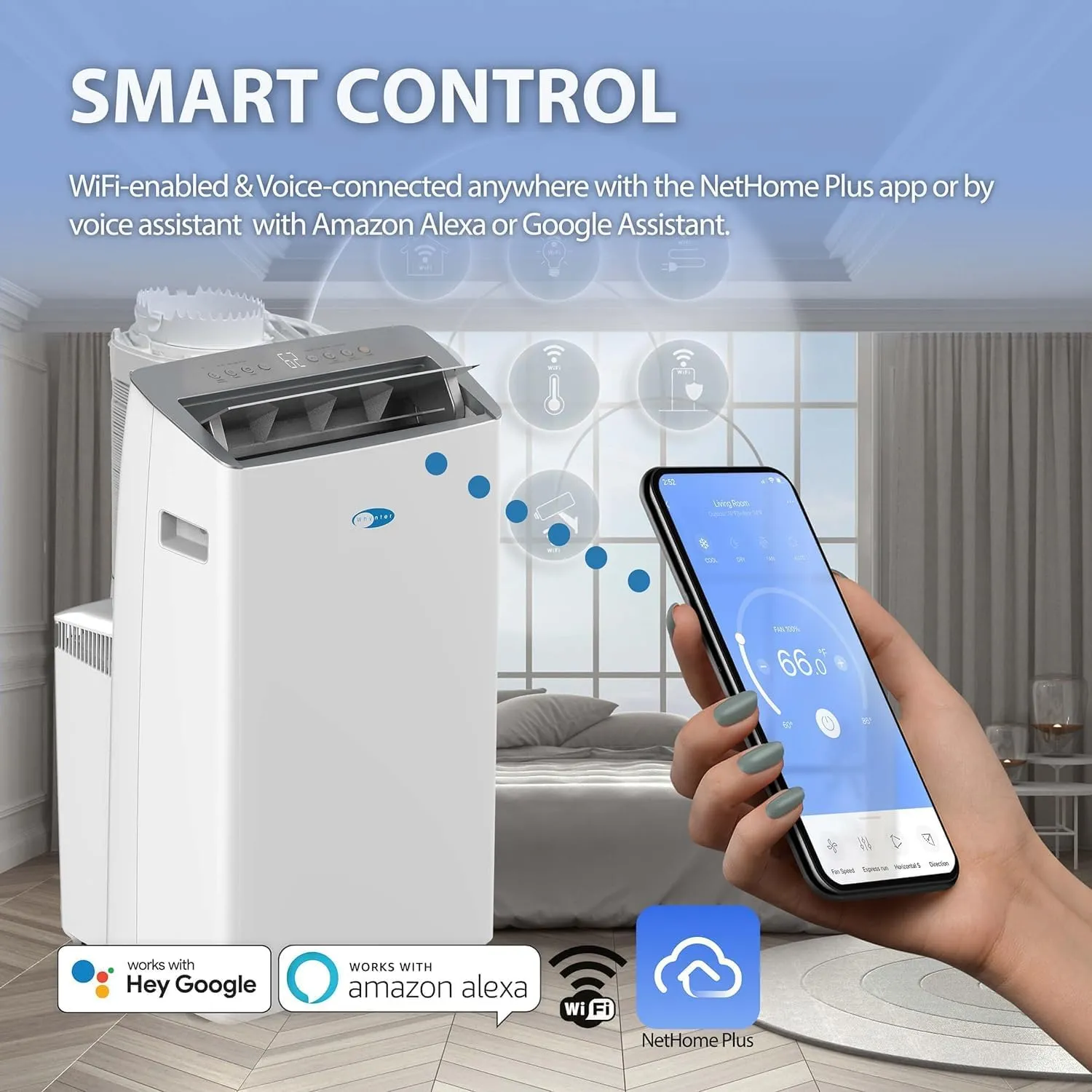 Whynter Inverter Portable Air Conditioner 14,000 BTU Heater with Dual Hose, Dehumidifier, Cooling Fan & Smart Wi-Fi for 600 Sq Ft Rooms, NEX ARC-1230WNH (12,000 SACC), White
