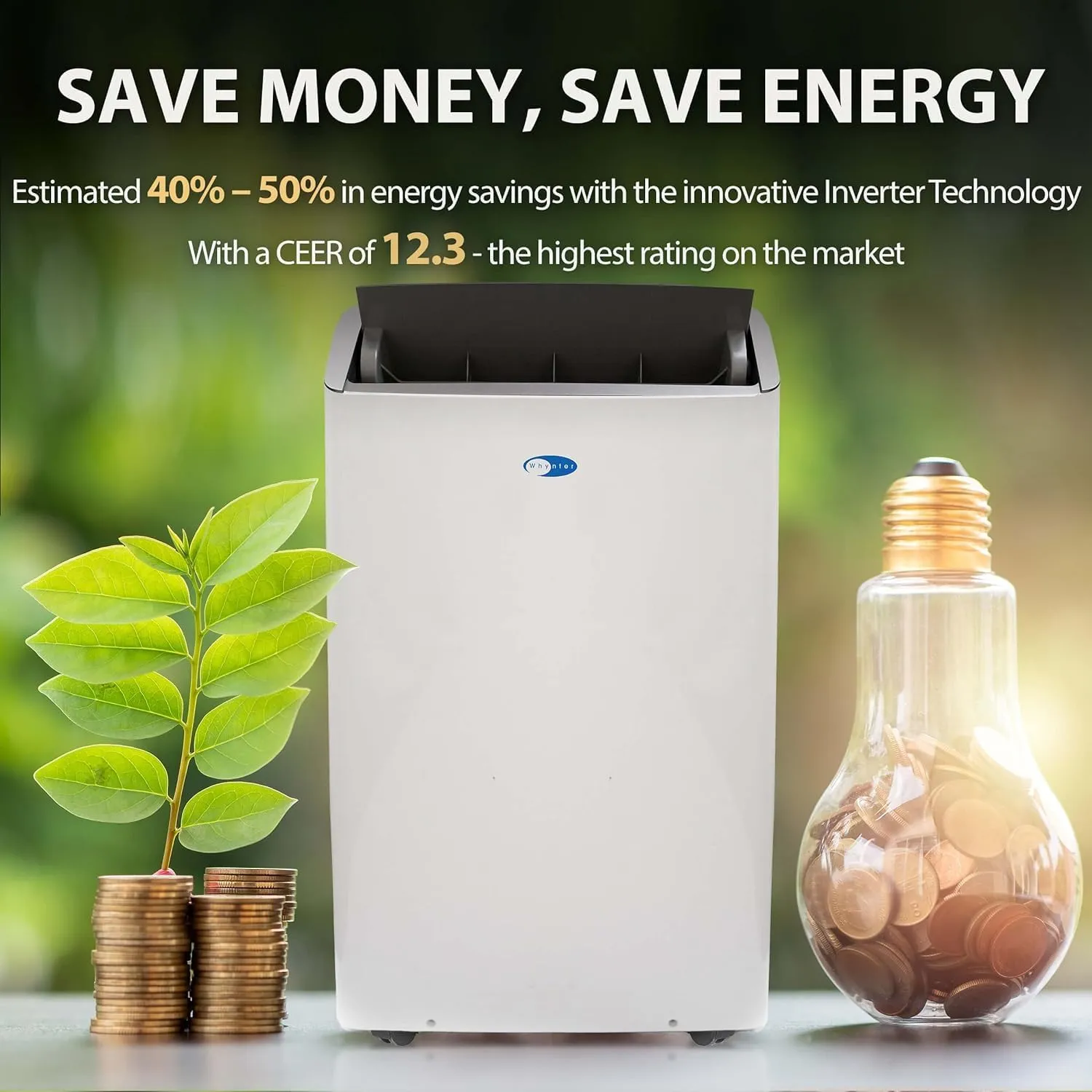 Whynter Inverter Portable Air Conditioner 14,000 BTU Heater with Dual Hose, Dehumidifier, Cooling Fan & Smart Wi-Fi for 600 Sq Ft Rooms, NEX ARC-1230WNH (12,000 SACC), White