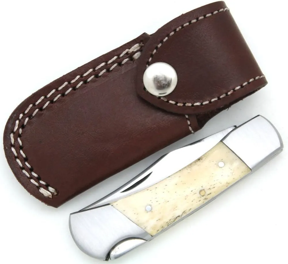 Wild Turkey Handmade Collection Folding Knife w/Leather Sheath Hunting Razor Sharp Blade