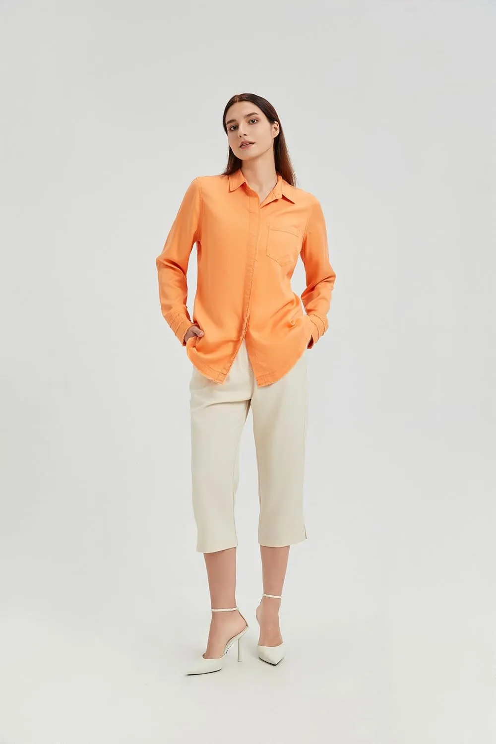 Womens Tops 2024 Striped Button Down Shirt for Women Smocked Sleeve Tops for Women Soft Shirts for Women Fashion