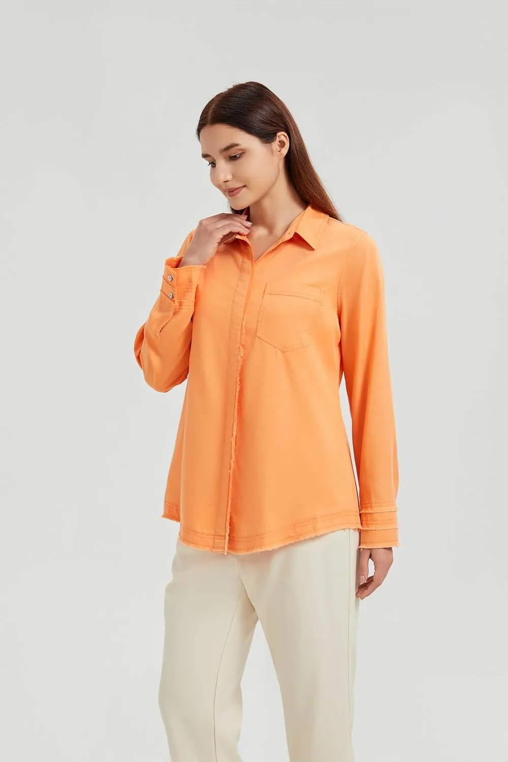 Womens Tops 2024 Striped Button Down Shirt for Women Smocked Sleeve Tops for Women Soft Shirts for Women Fashion