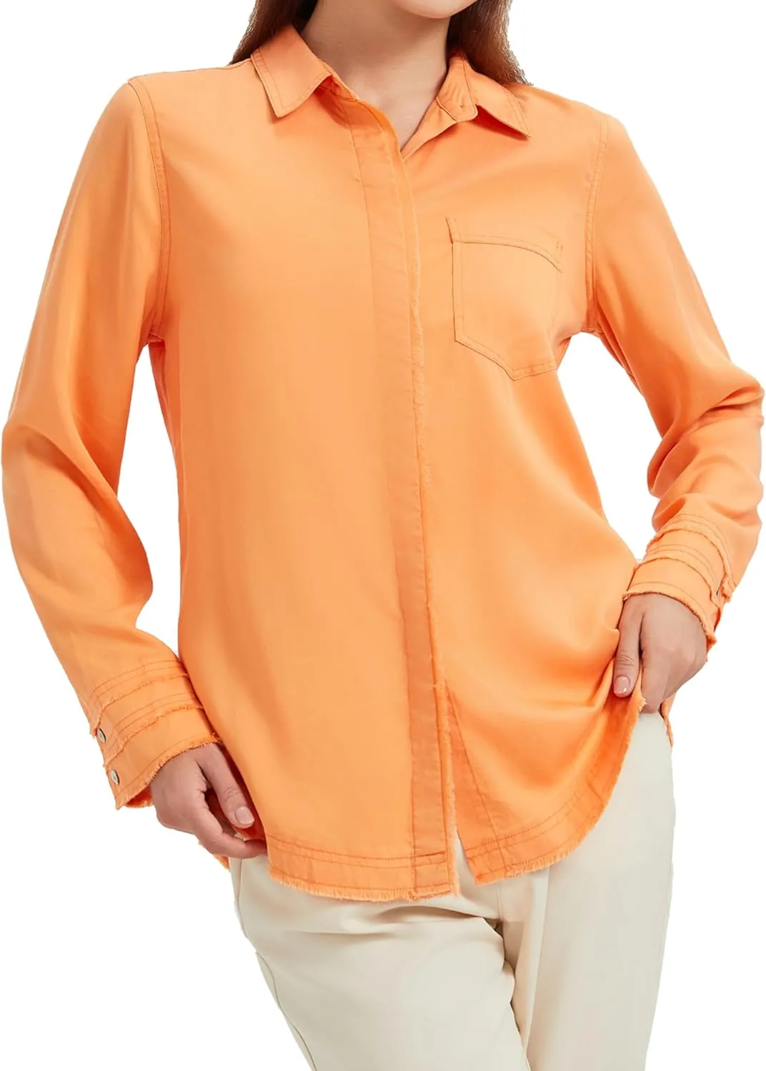 Womens Tops 2024 Striped Button Down Shirt for Women Smocked Sleeve Tops for Women Soft Shirts for Women Fashion