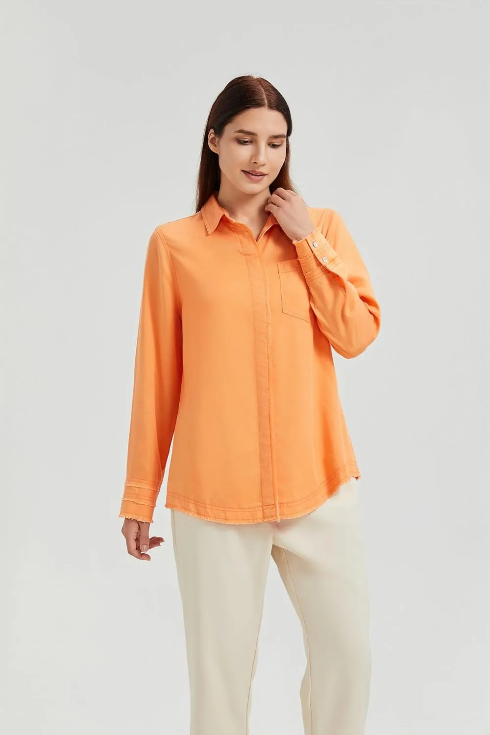 Womens Tops 2024 Striped Button Down Shirt for Women Smocked Sleeve Tops for Women Soft Shirts for Women Fashion