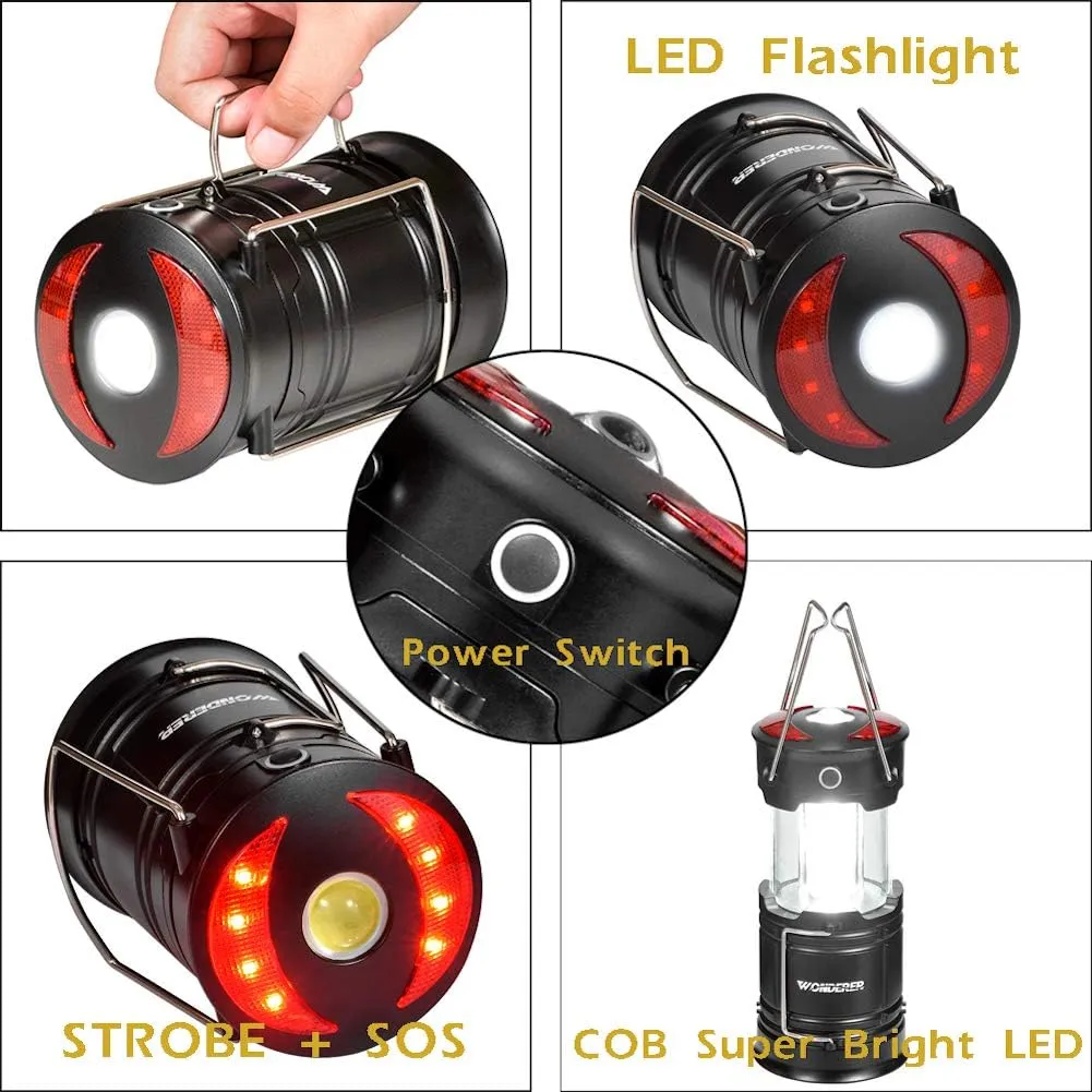 WONDERER 2 Pack Rechargeable led Lanterns,4-in-1 Camping Lantern with USB Cable and Battery Operated, Portable Collapsible Flashlight with Magnetic Base
