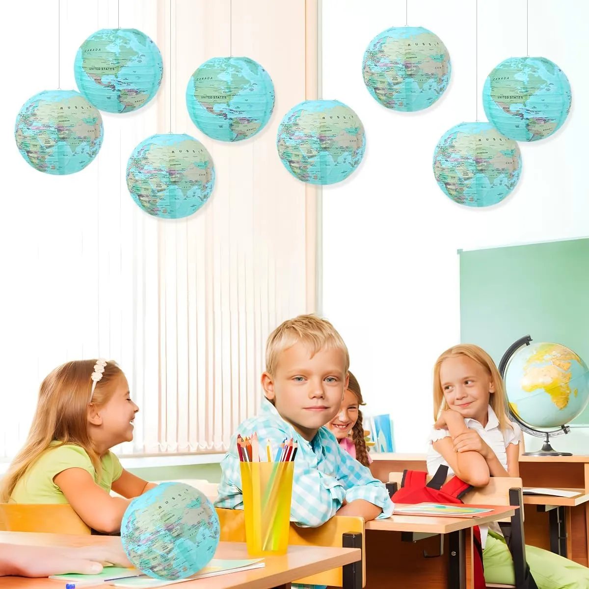 World Globe Paper Lanterns Party Decorations Around The World Earth Day Travel Themed Party Back to School Decorations World Map for Classroom Pack of 10