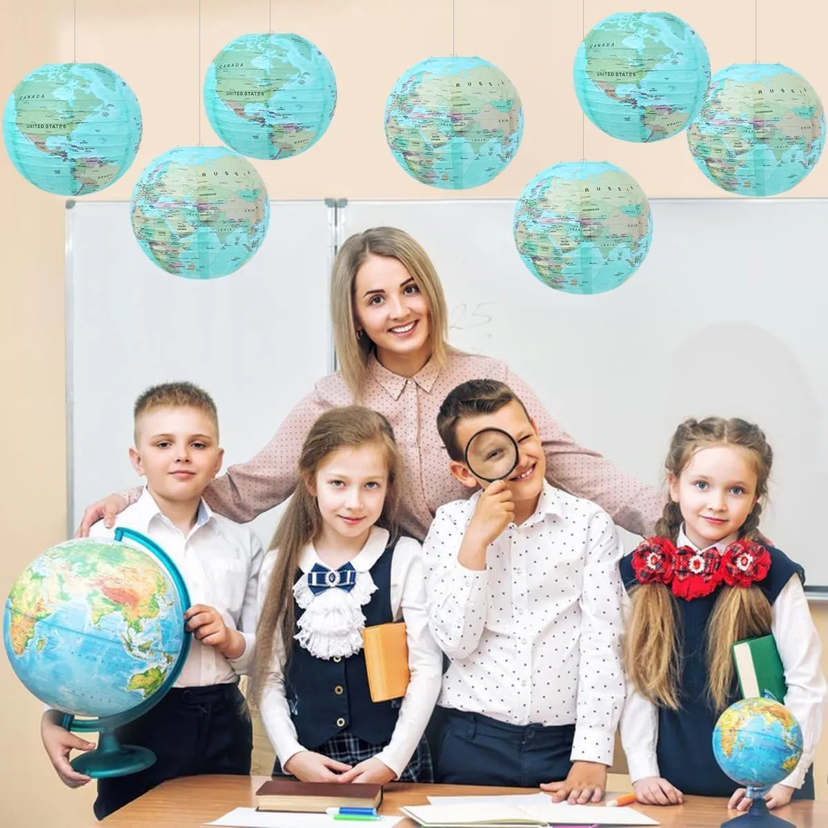 World Globe Paper Lanterns Party Decorations Around The World Earth Day Travel Themed Party Back to School Decorations World Map for Classroom Pack of 10