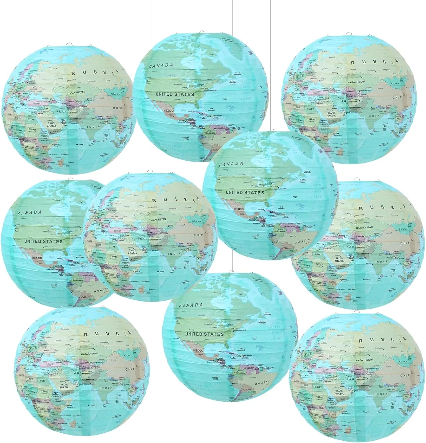 World Globe Paper Lanterns Party Decorations Around The World Earth Day Travel Themed Party Back to School Decorations World Map for Classroom Pack of 10