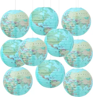 World Globe Paper Lanterns Party Decorations Around The World Earth Day Travel Themed Party Back to School Decorations World Map for Classroom Pack of 10