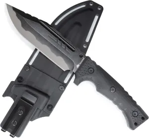 WT09 Fulltang Heavy Duty 12-inch Stonewashed Fixed Blade Knife with Kydex Sheath and Fiberglass Handle for Outdoor, Hunting, Camping, Best Gift for Men (Black)
